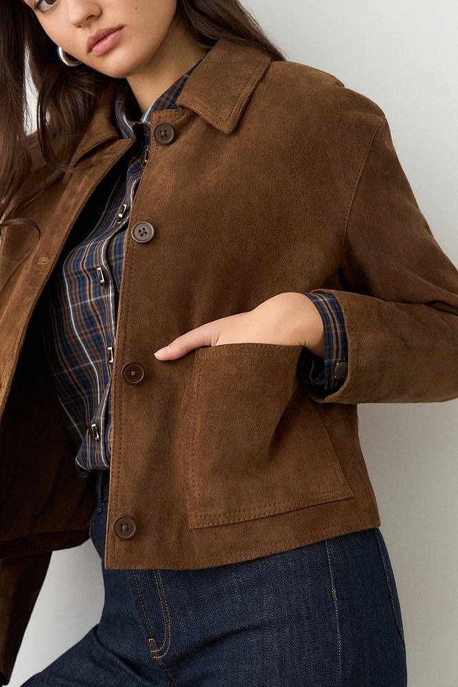 Suede bomber jacket with collar