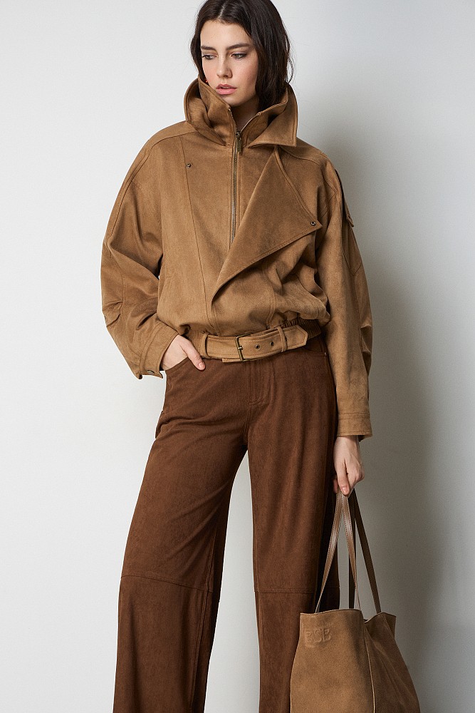 Suede leather bomber jacket