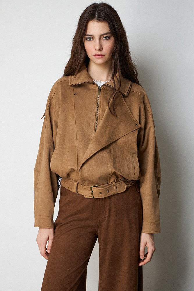 Suede leather bomber jacket