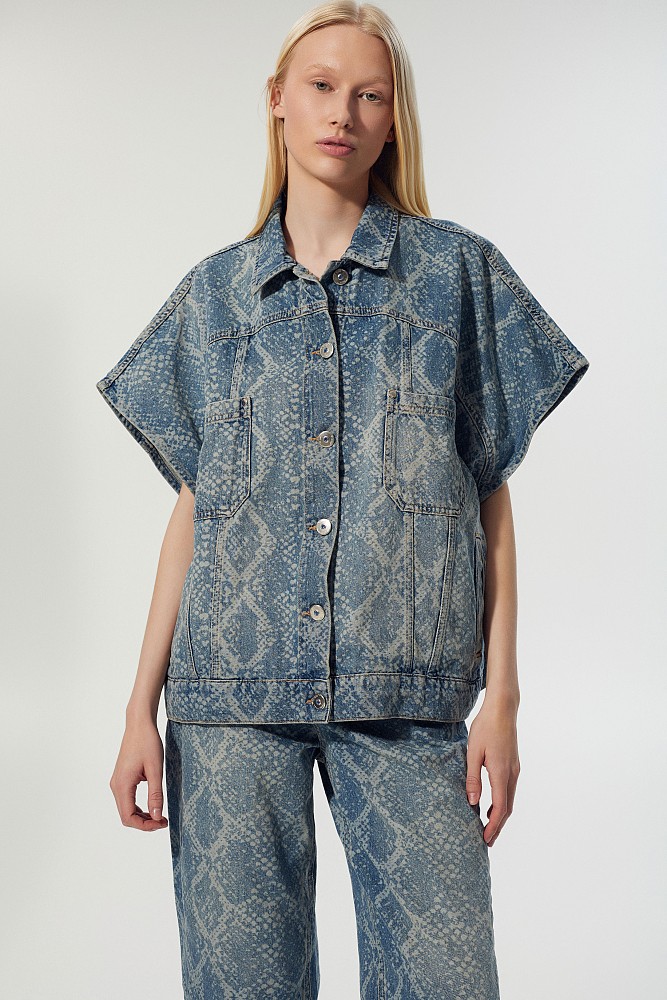 Snake print denim τζάκετ