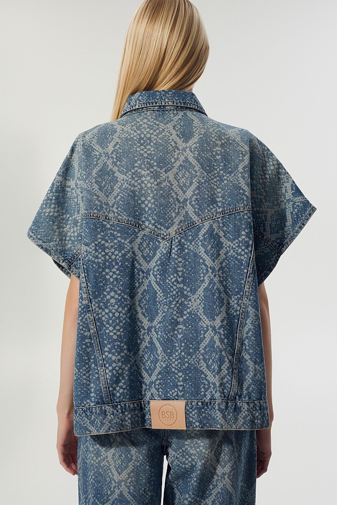 Snake print denim τζάκετ