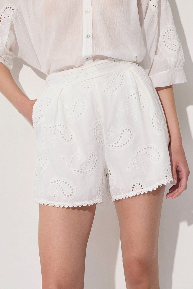 Shorts de broderie de cintura alta