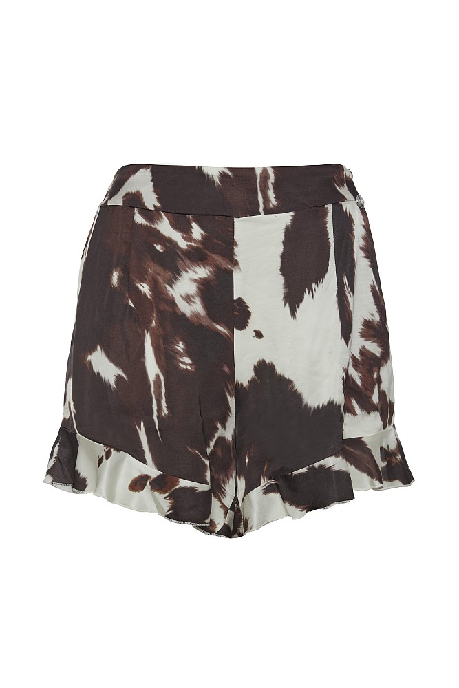 Cow print shorts with ruffles