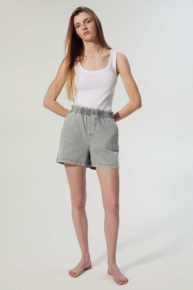 Denim shorts with rhinestones