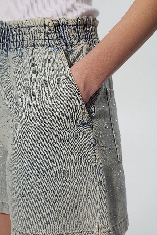 Denim shorts with rhinestones