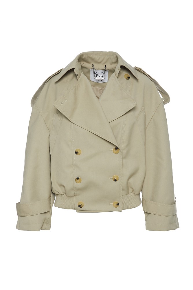 Short trench coat with elastic waistband