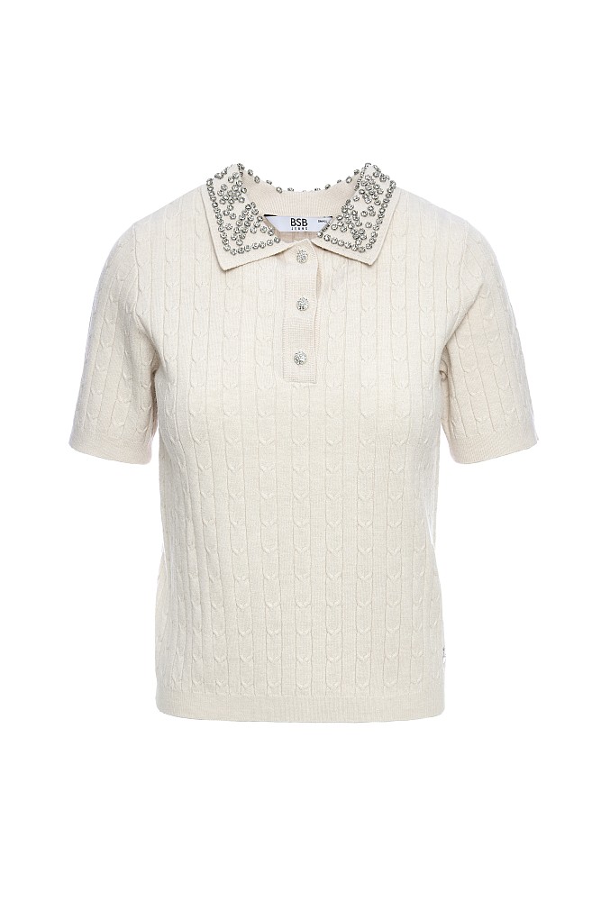 Short sleeves sweater with rhinestones