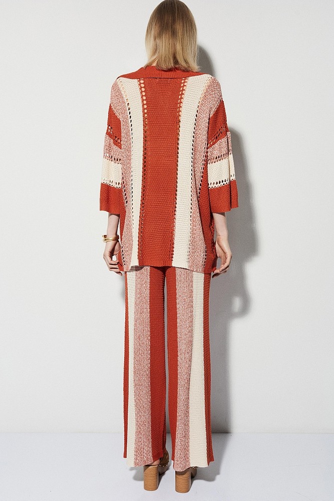 Striped knit set with cut work