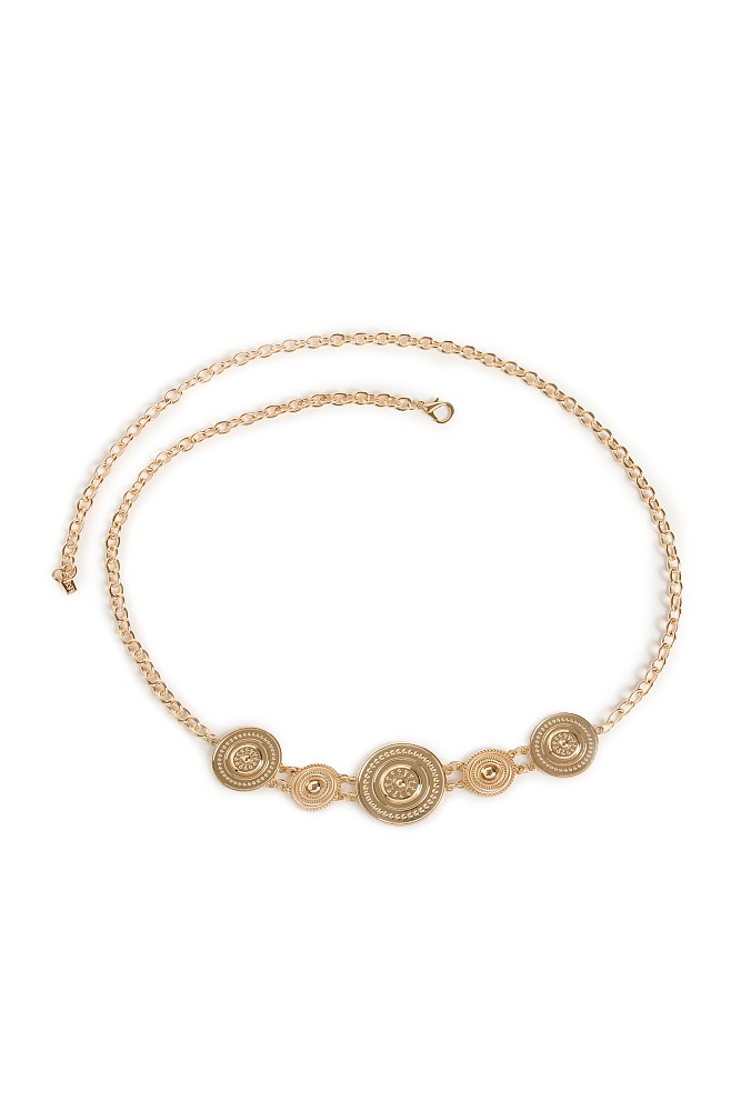 Chain belt with metal shapes