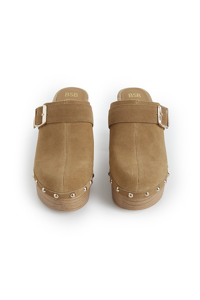 Suede clogs with heel