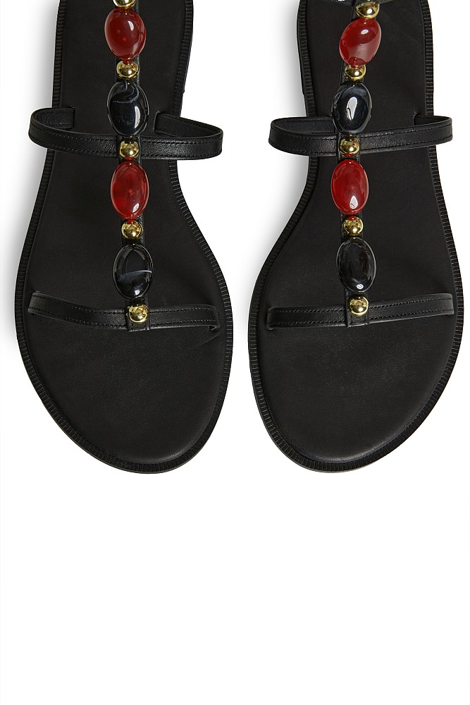 Leather sandal with decorative stones