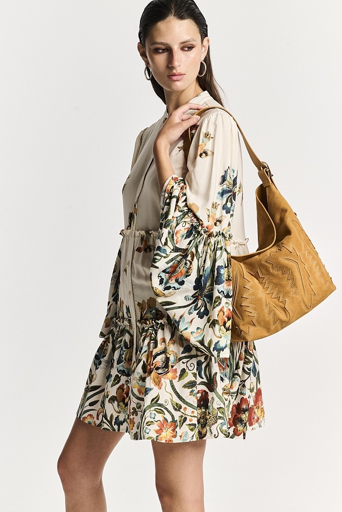Embossed suede bag