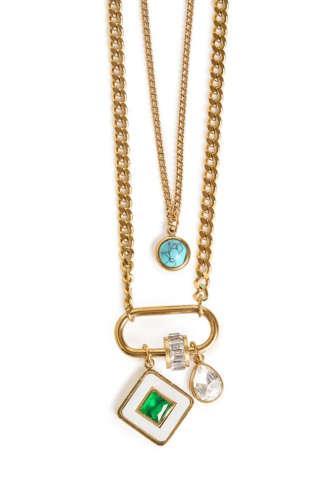 Hanging necklace with chain and charms