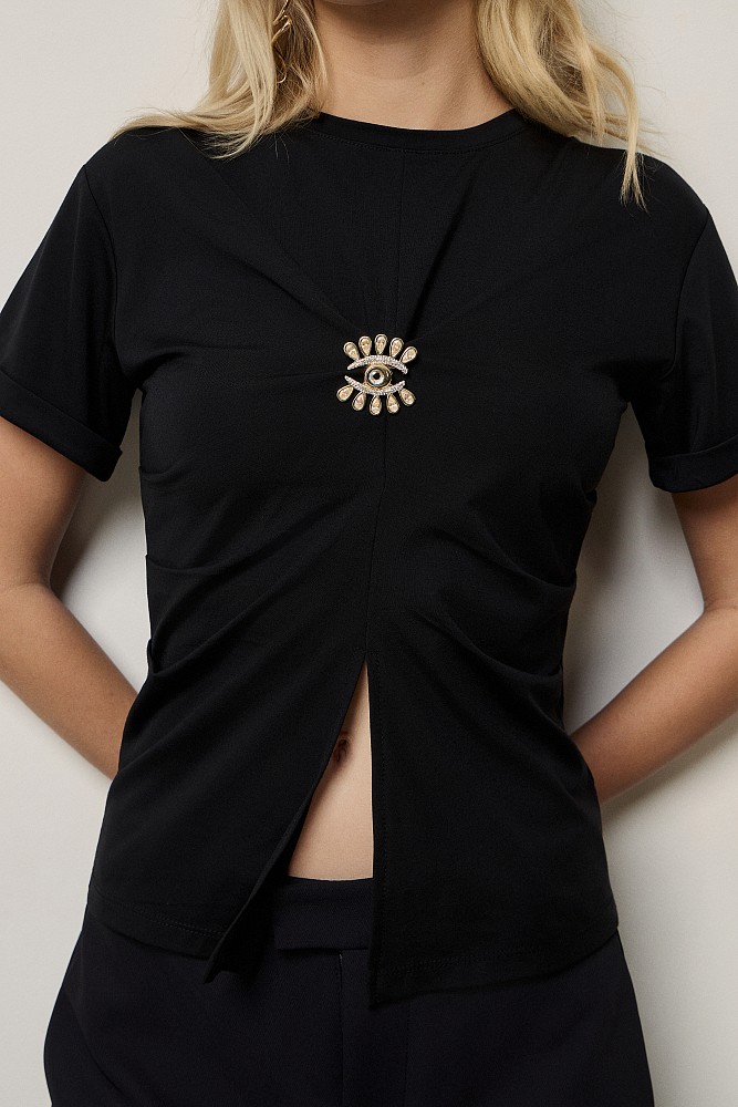 Eye-shape pin with rhinestones