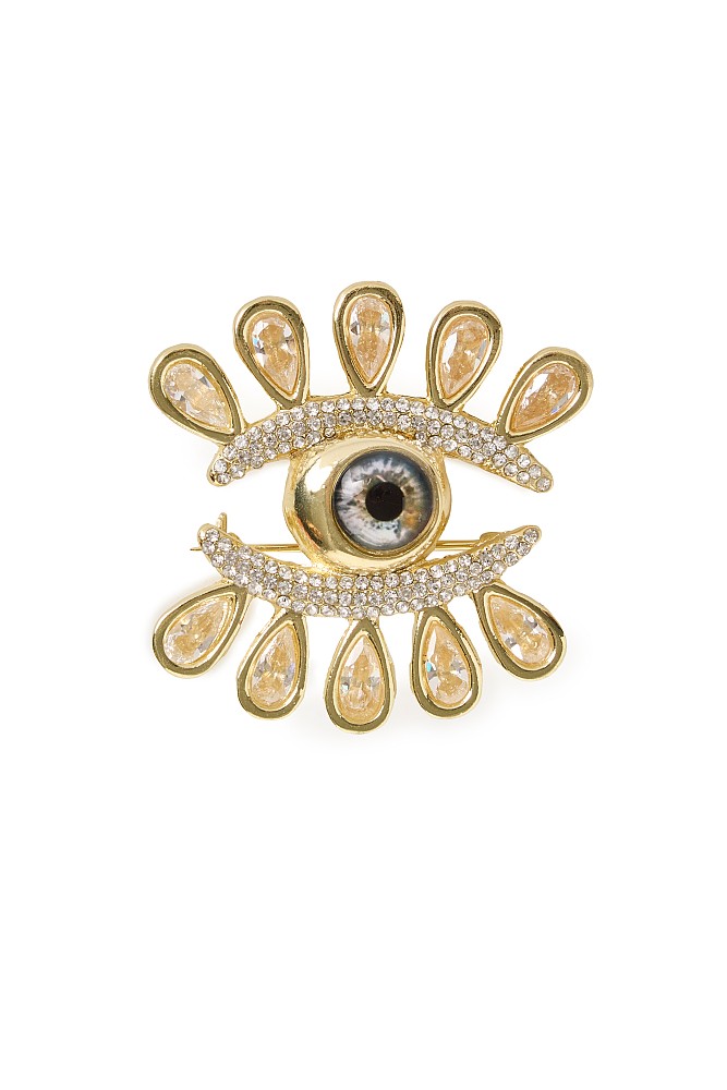 Eye-shape pin with rhinestones