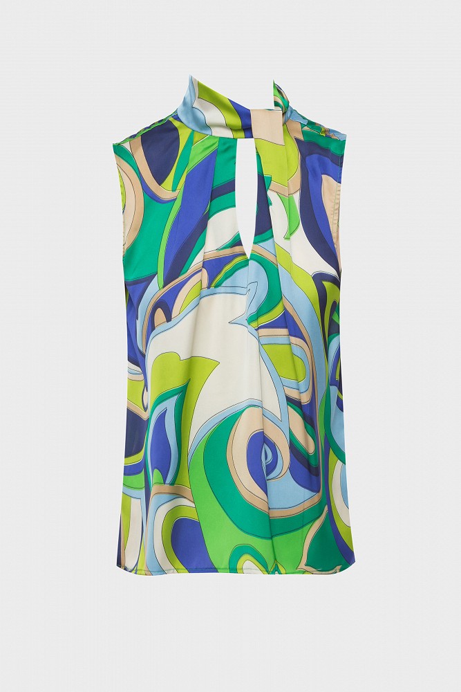 Printed sleeveless blouse with satin touch