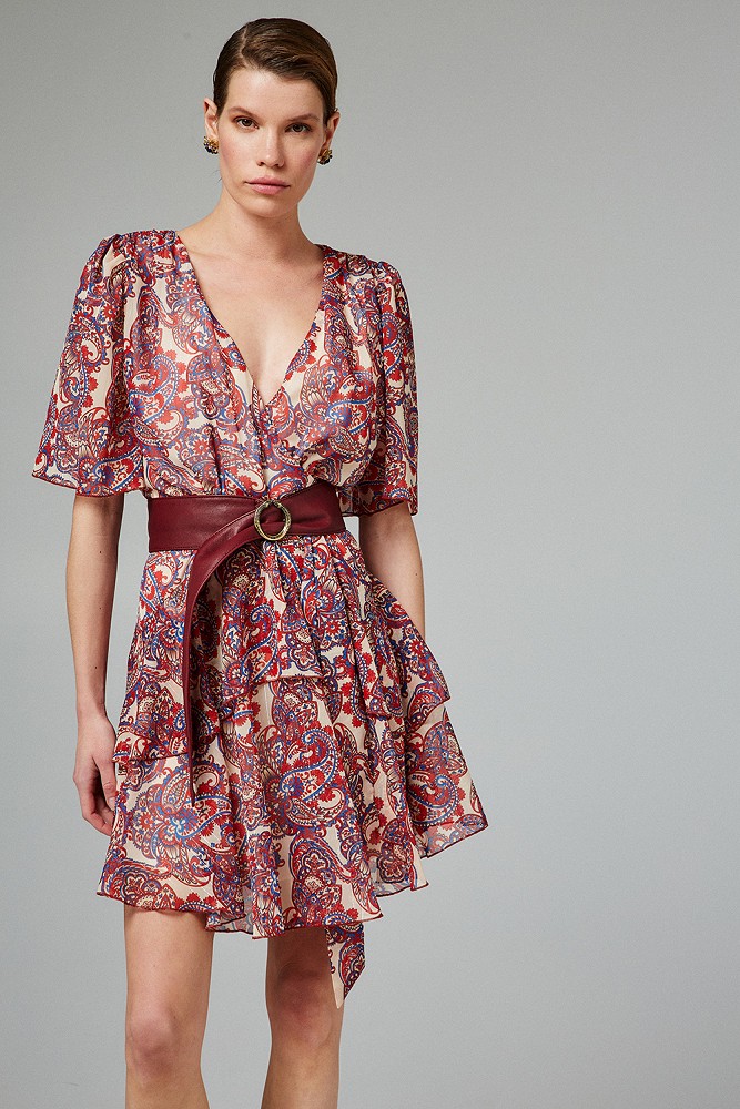 Keyhole printed dress with frills