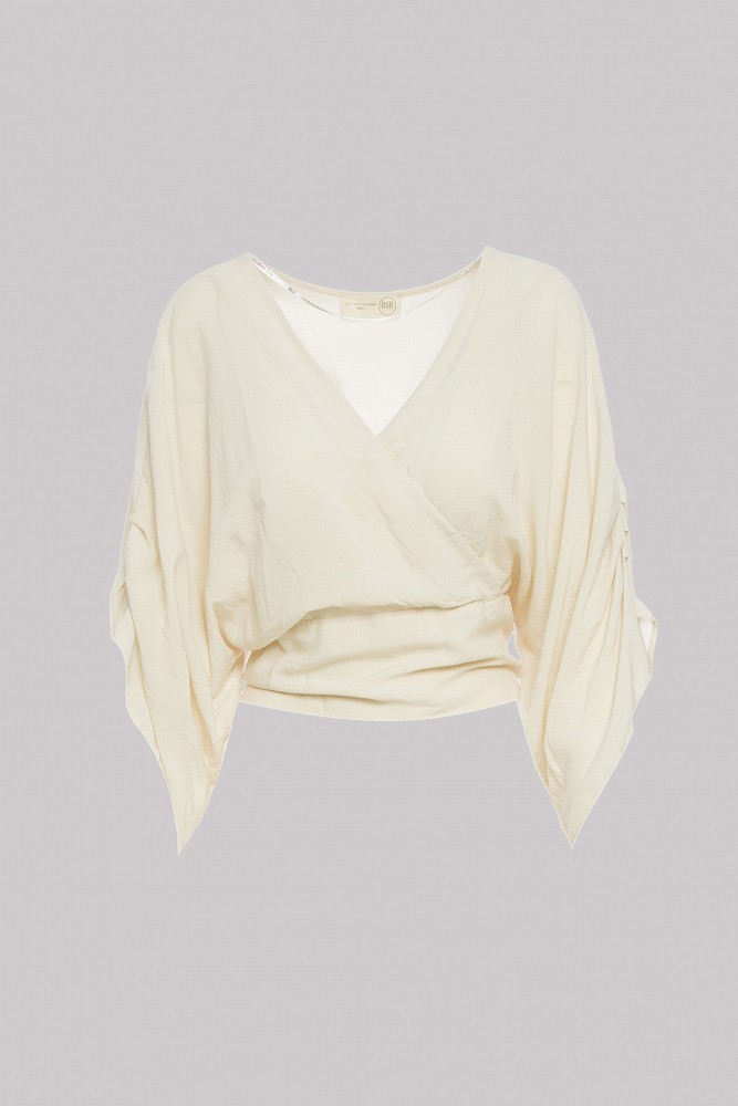 Crop wrap blouse with wide sleeves