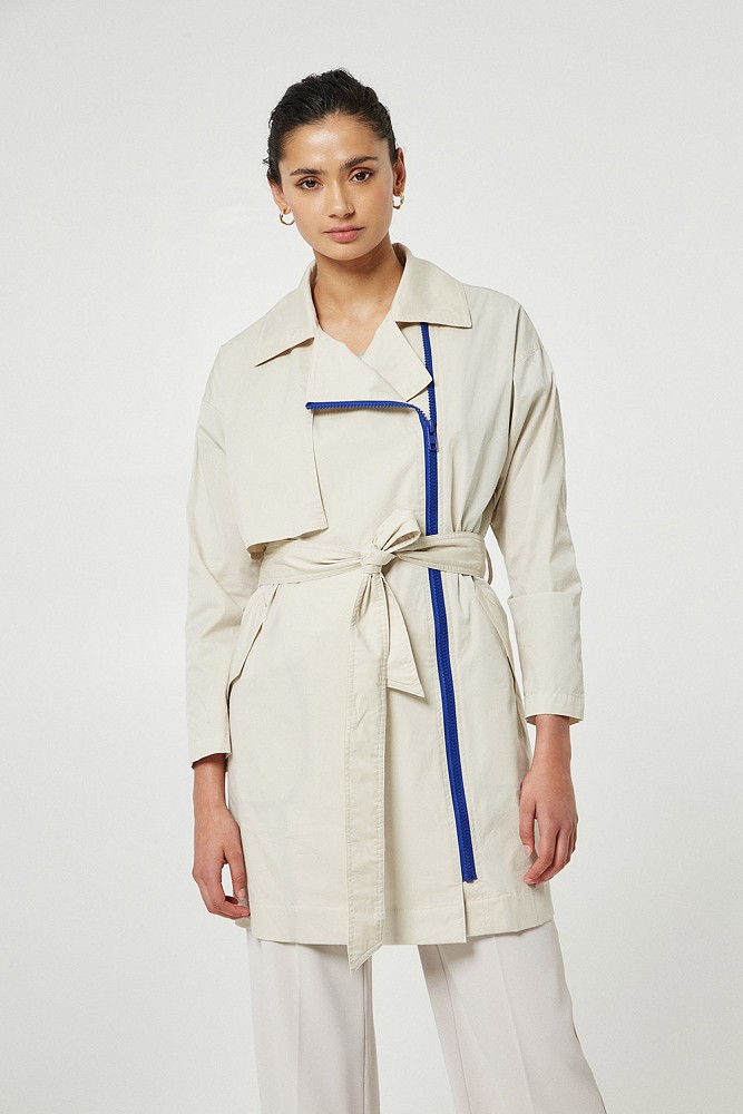 Trench with asymmetric zip