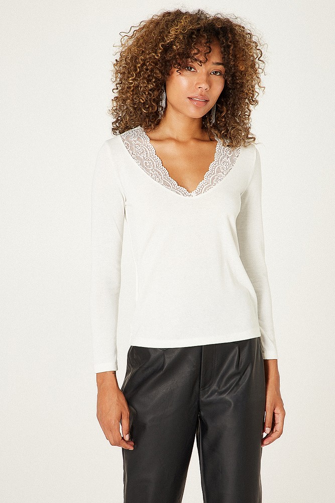 Blouse with lace on the neckline