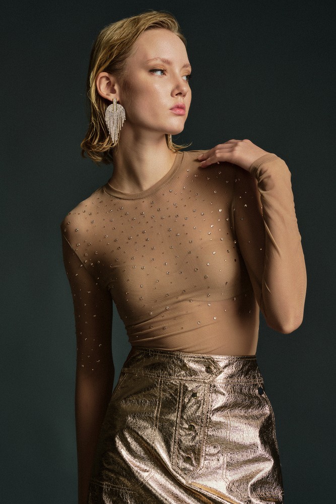 Sheer blouse with rhinestones - Gold Label