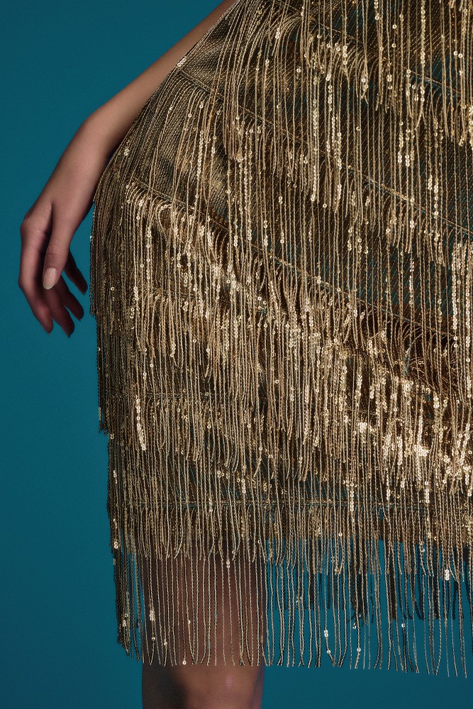 Mini shiny dress with fringes - Gold Label