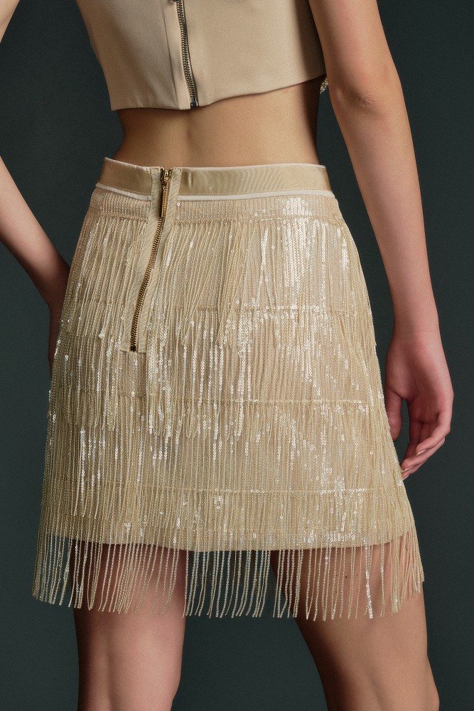 Къса пола с ресни и пайети - Gold Label