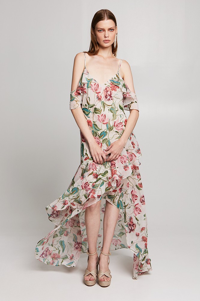 Флорална рокля с волани