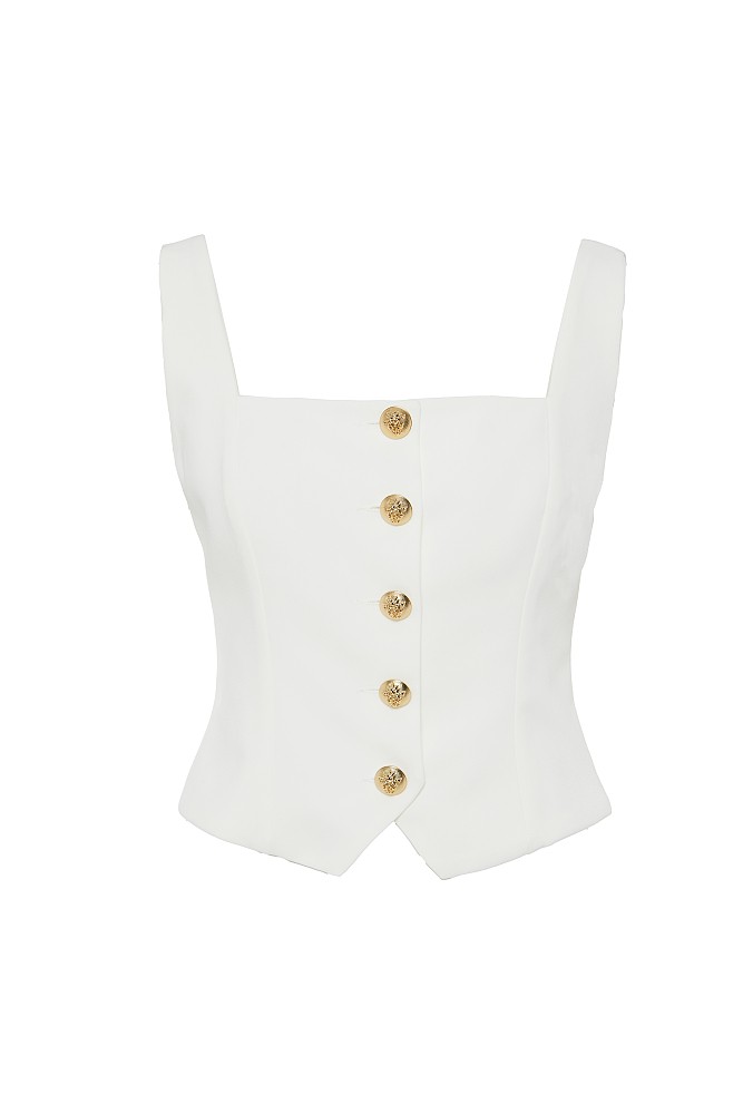 Bustier with bejeweled buttons