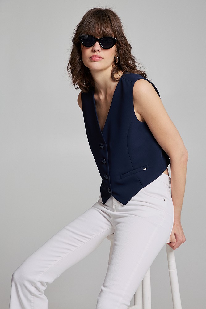Crop vest with bejeweled buttons