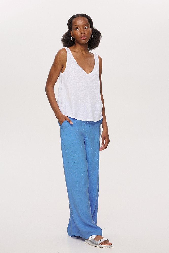 Linen trousers with rhinestones