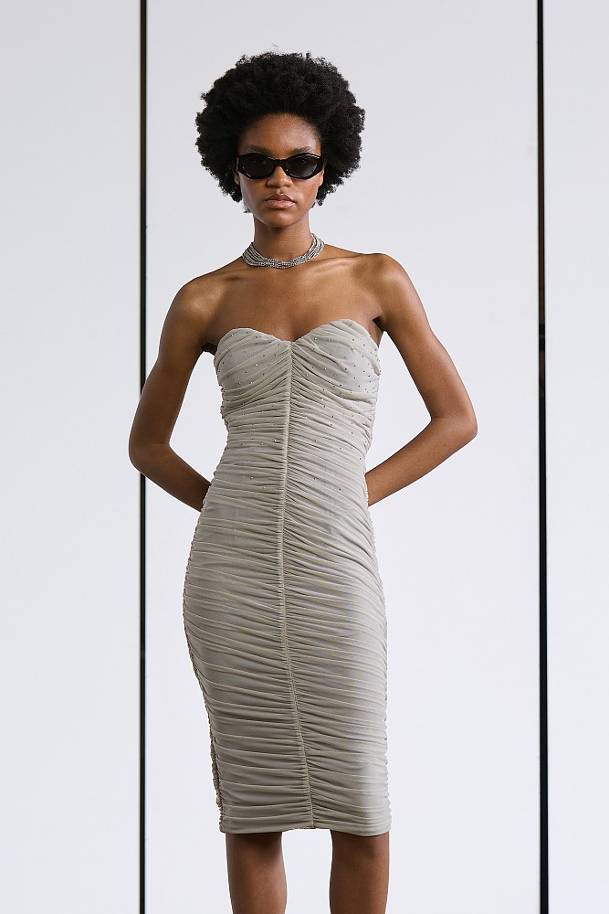 Midi strapless dress with gathered design - Gold Label