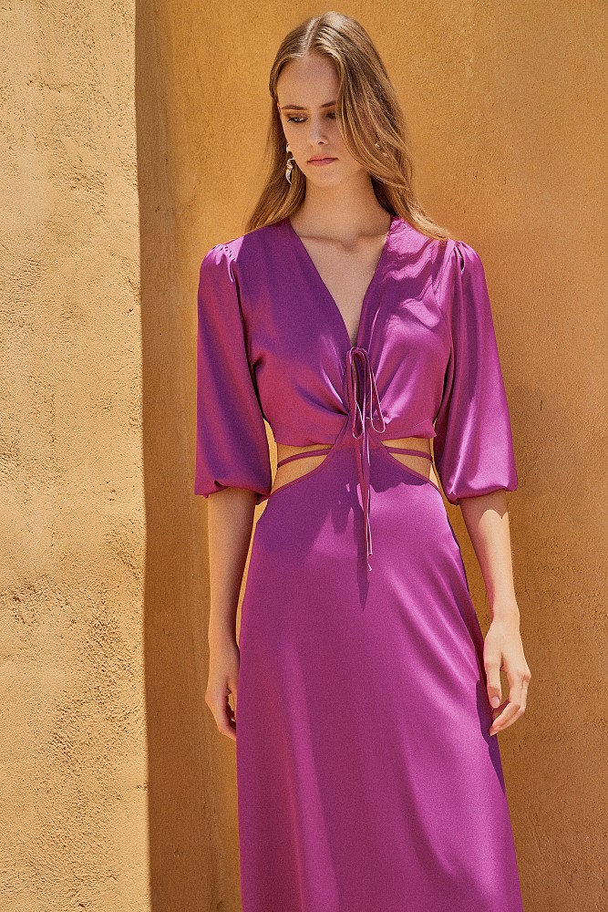 Satin midi dress with cut outs