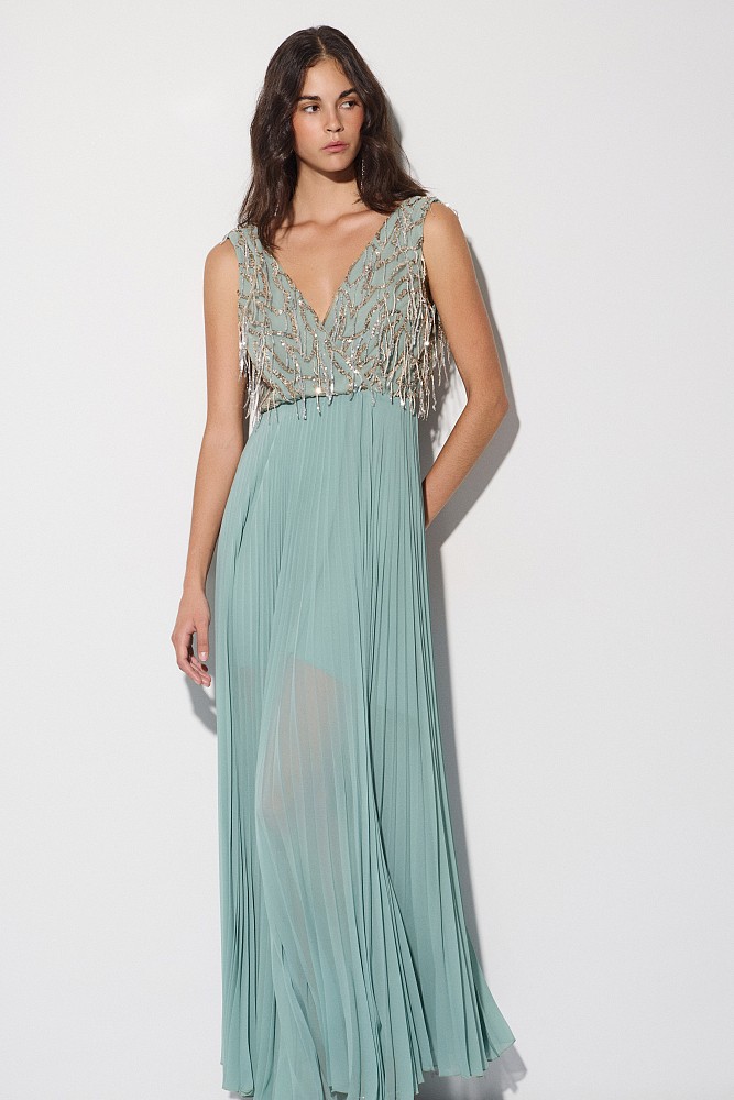 Maxi pleated sequined dress - Gold label