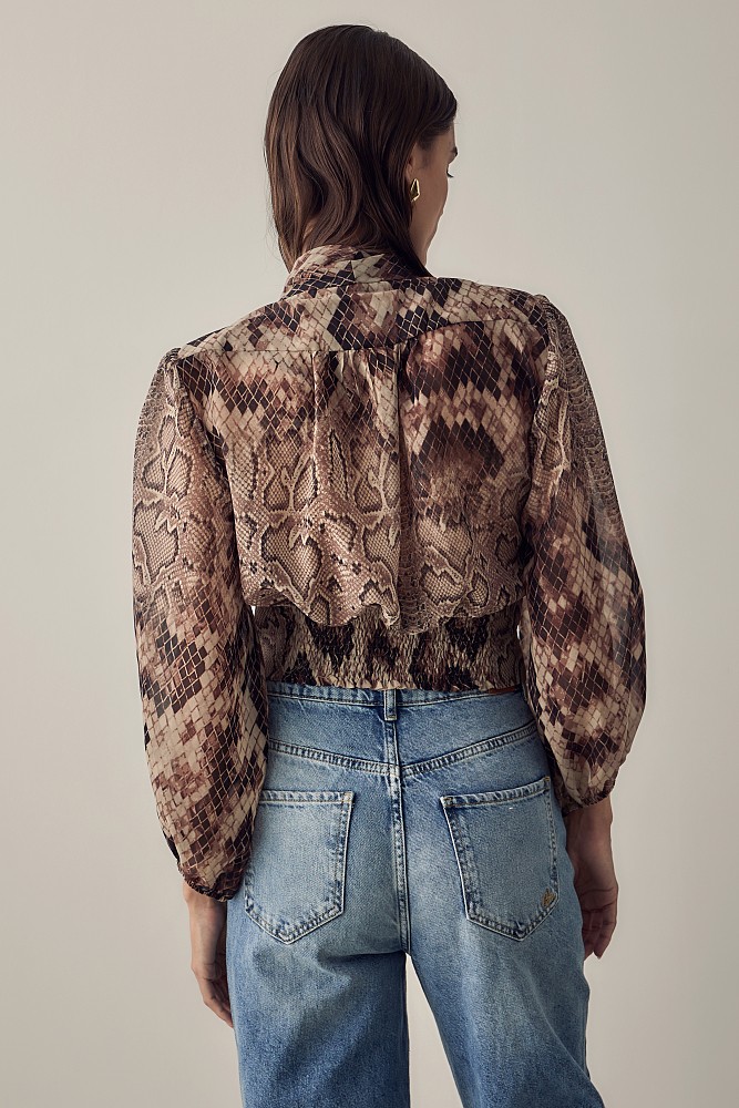 Animal print tailored-waist blouse