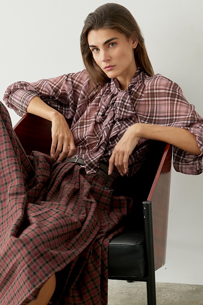 Checkered blouse with bow