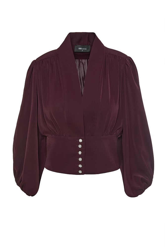Tailored-waist long sleeves blouse