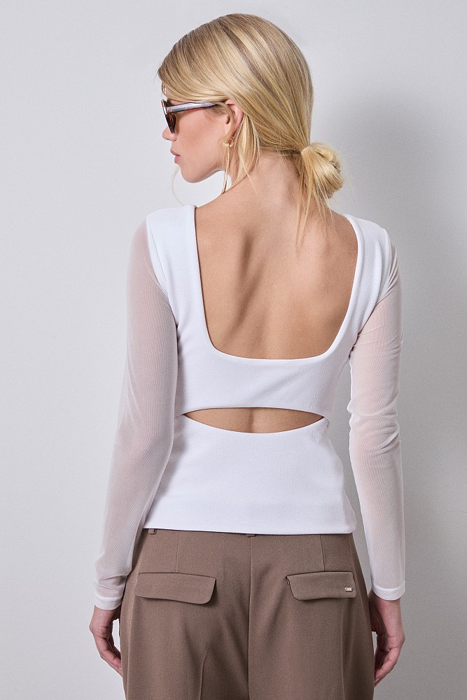 Sheer blouse with cut out back