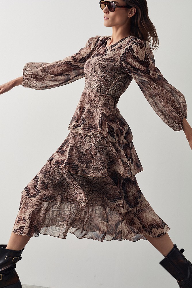 Midi animal print dress with ruffles