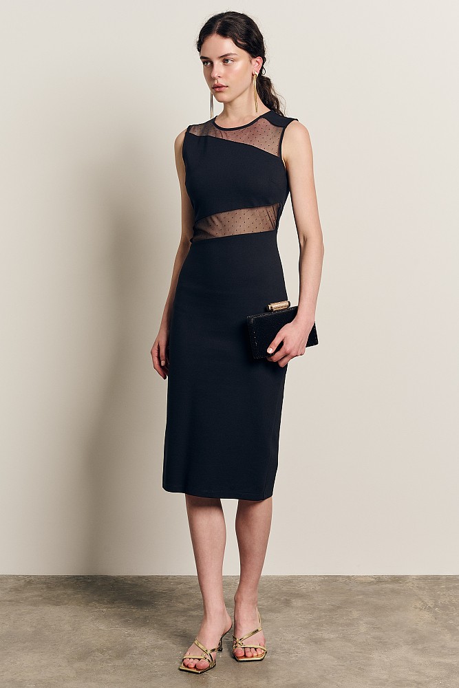 Midi dress with sheer cut out