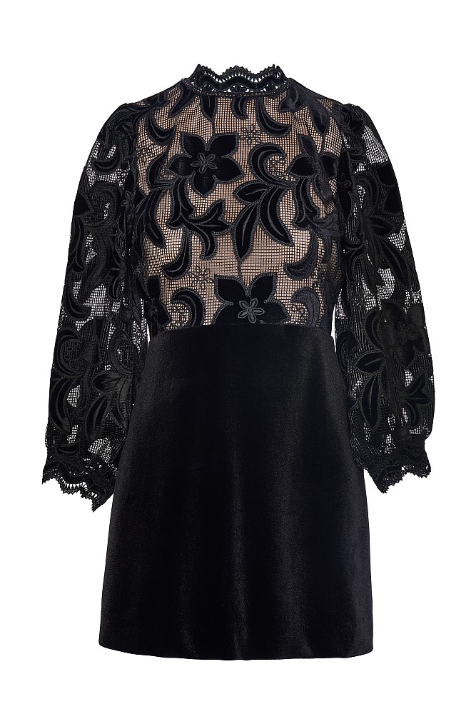 Mini velvet dress with cut works