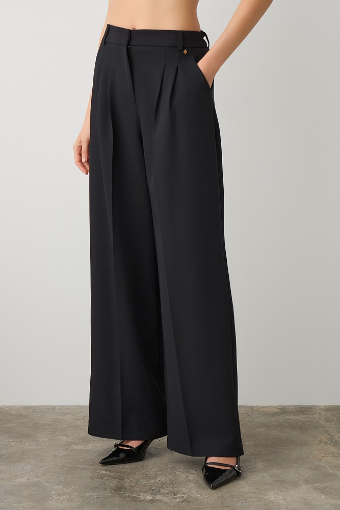 Pants with pleats and elasticated waist