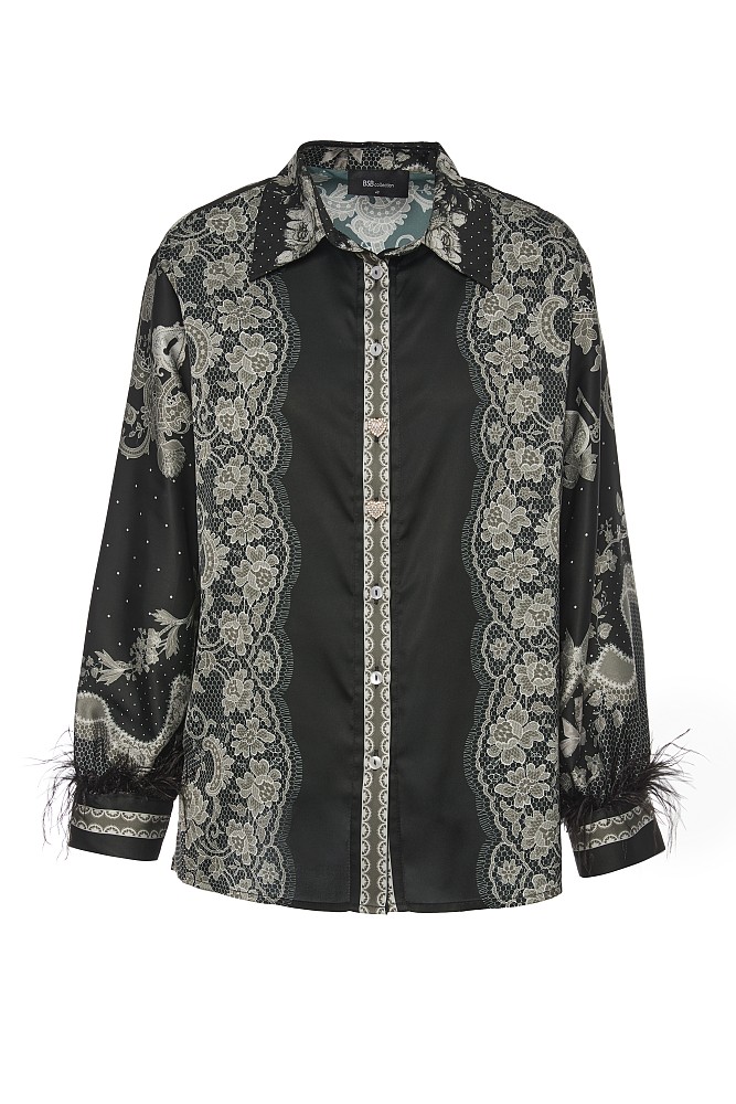 Printed shirt with feathers
