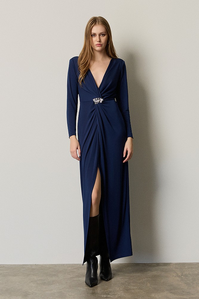 Vestido cruzado midi con pedrería