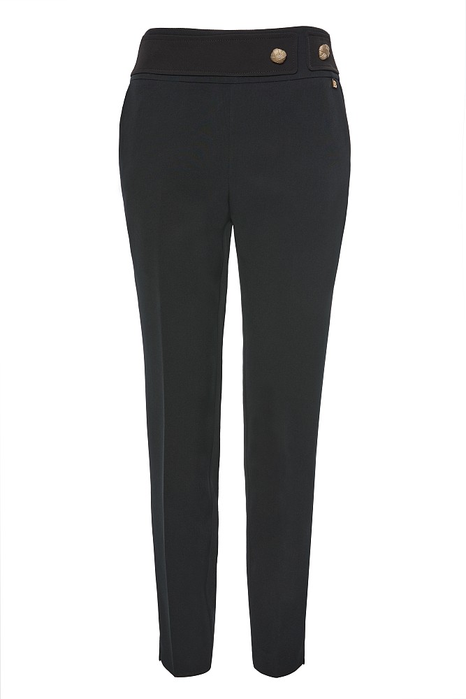 Trousers with bejeweled buttons