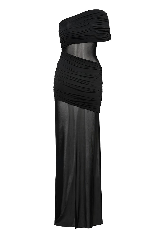Vestido largo con aberturas y un solo hombro - Gold Label
