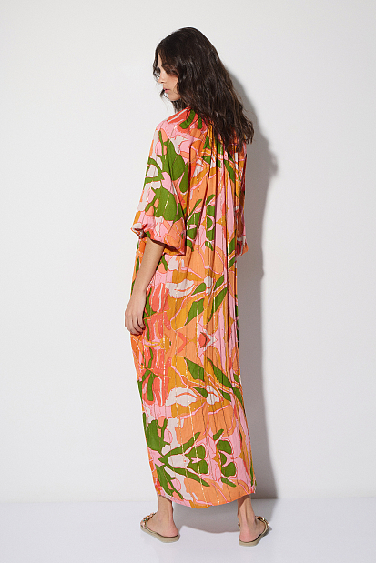 Printed long kaftan with beads