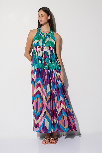 Maxi printed dress with ruffles