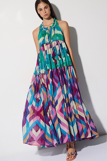 Maxi printed dress with ruffles