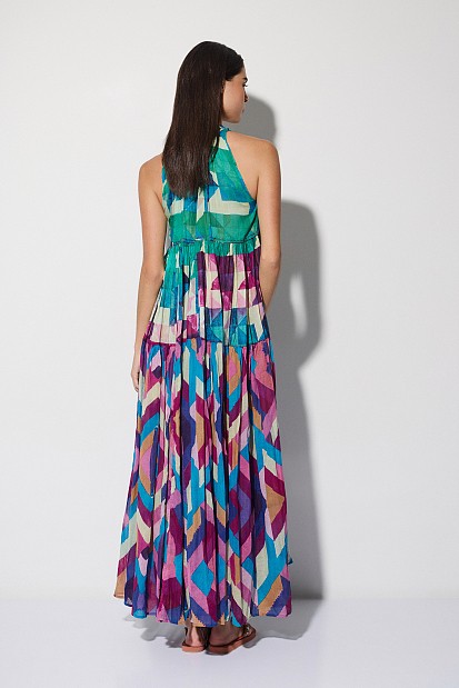 Maxi printed dress with ruffles